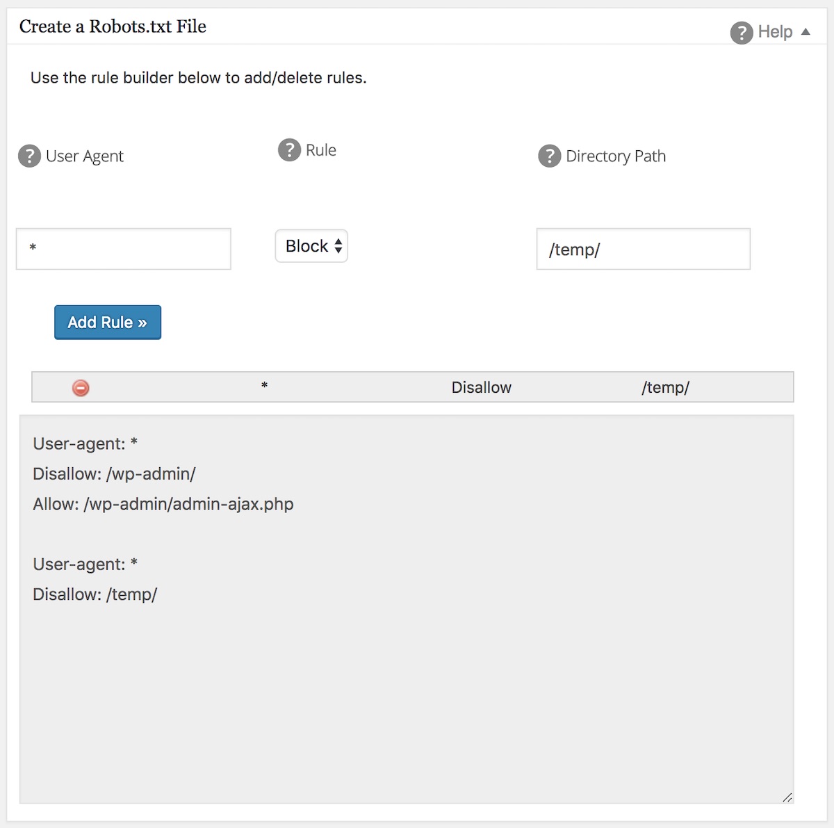 Adding a Rule in the Robots.txt Editor