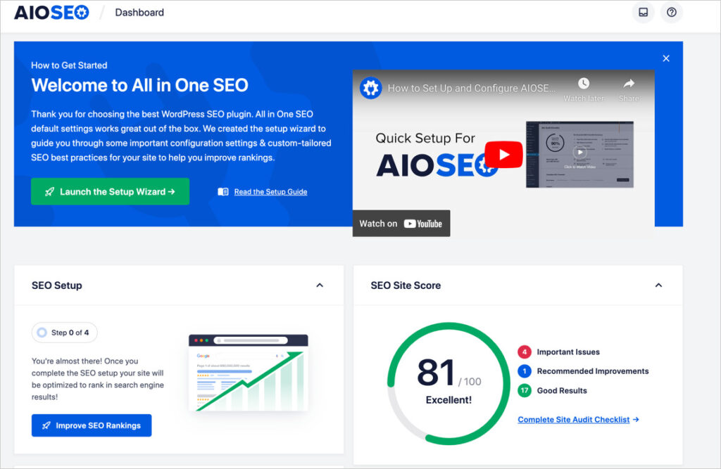 aioseo dashboard