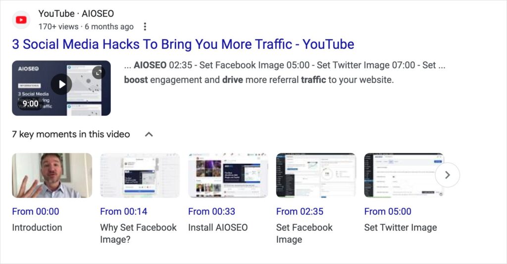 example of youtube key moments in search results