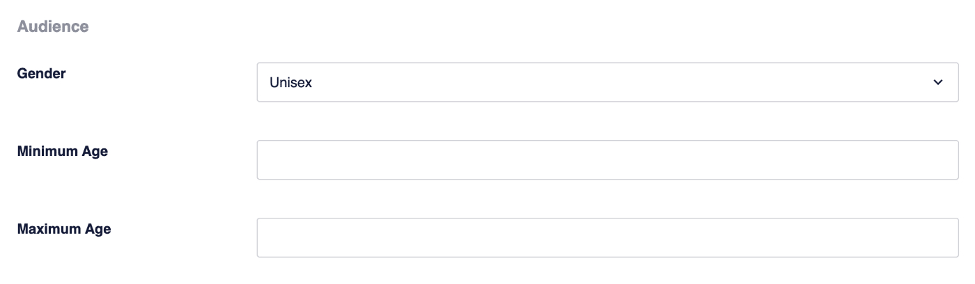 Audience section of the Product Schema fields