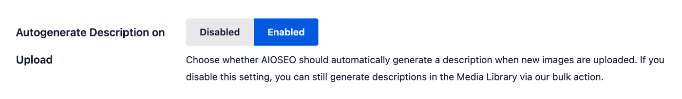 Autogenerate Description on Upload setting in Image SEO settings