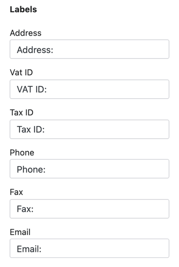 Labels settings in the Business Info block