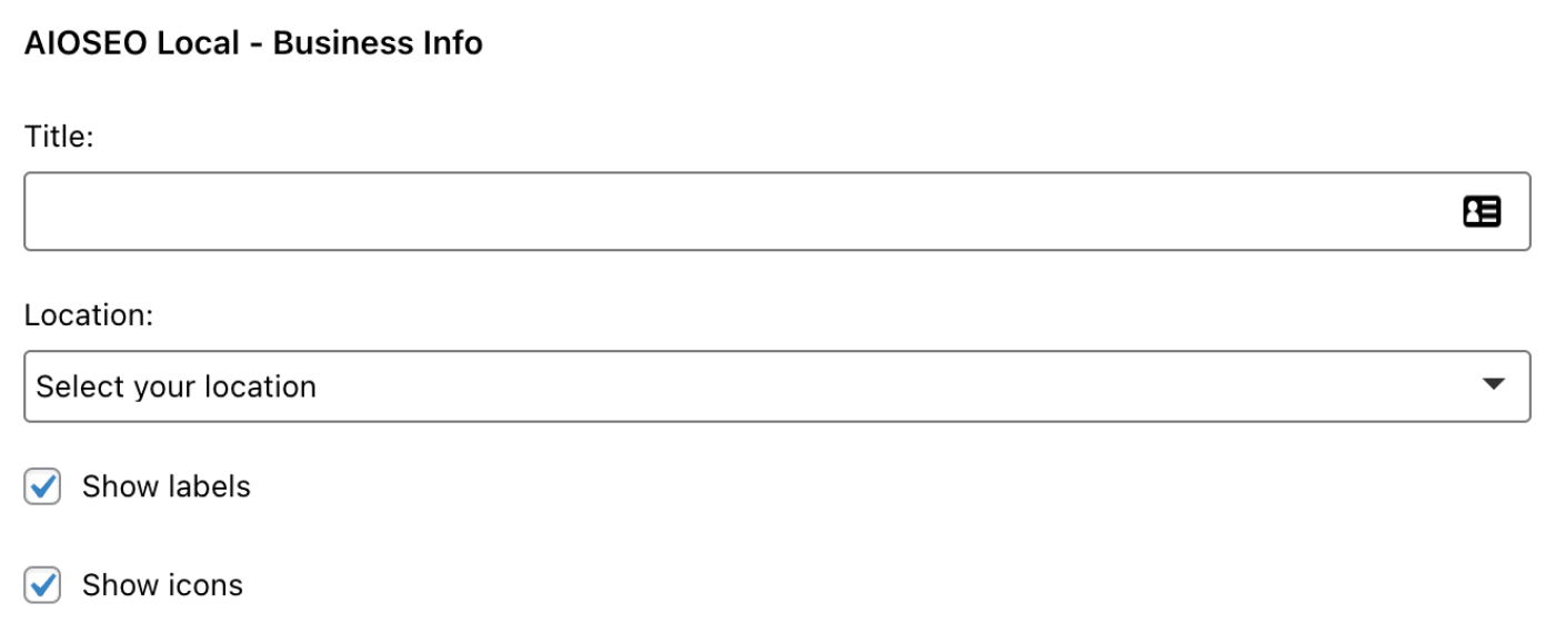 Business Info widget showing Location drop down