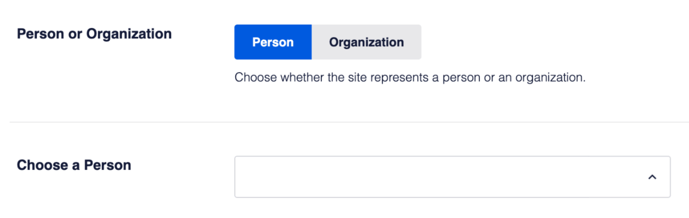 Choose a Person setting in Schema Markup settings