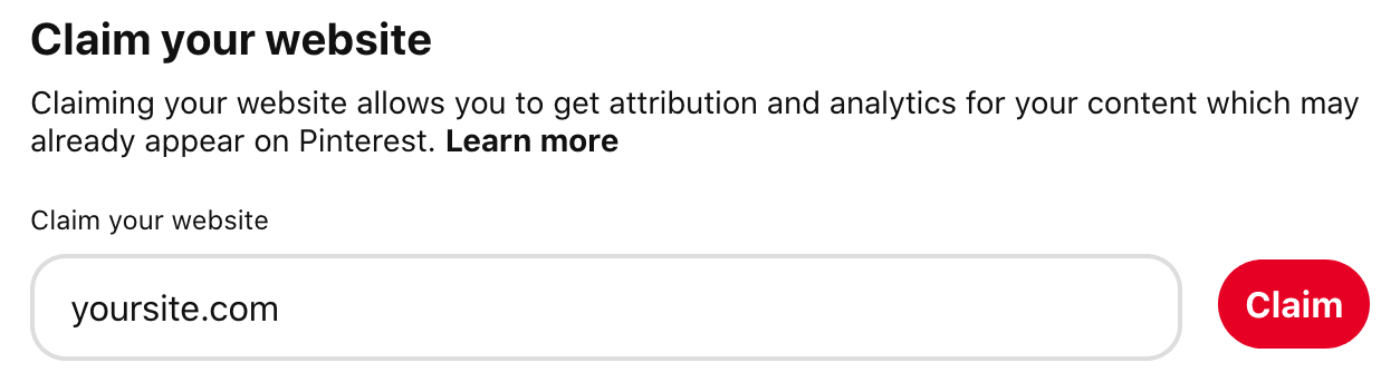 Enter your website URL in the Claim your website field