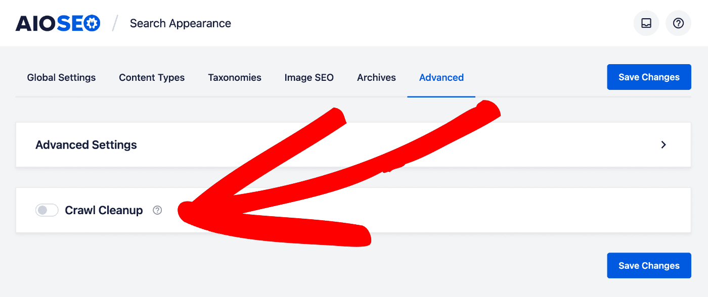 Crawl Cleanup section on the Search Appearance Advanced tab