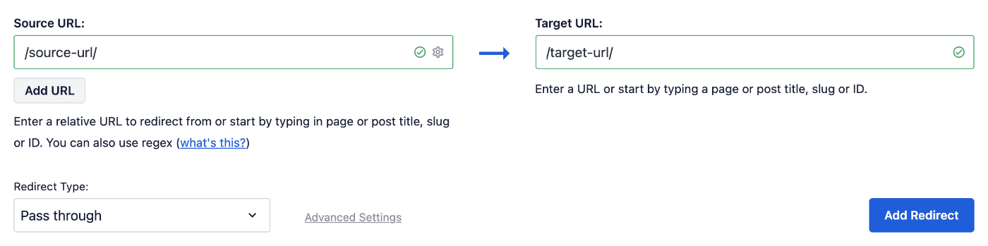 Creating a redirect with the Redirect Type set to Pass through