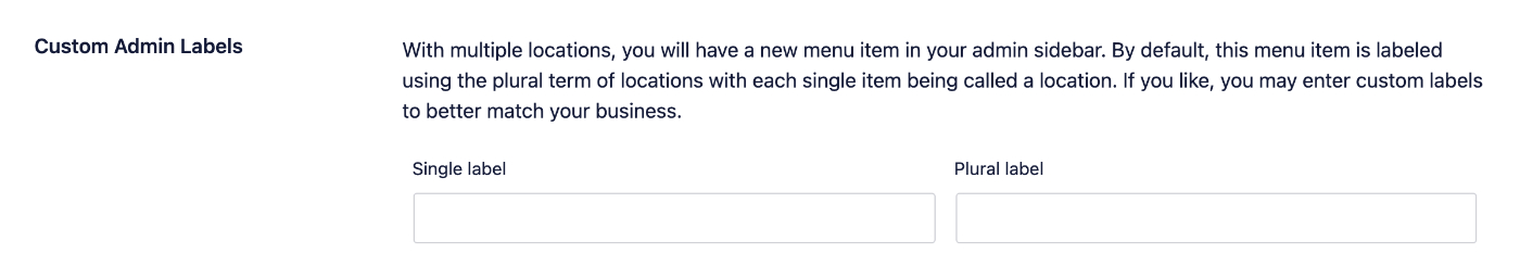 Custom Admin Labels section in the Local SEO addon
