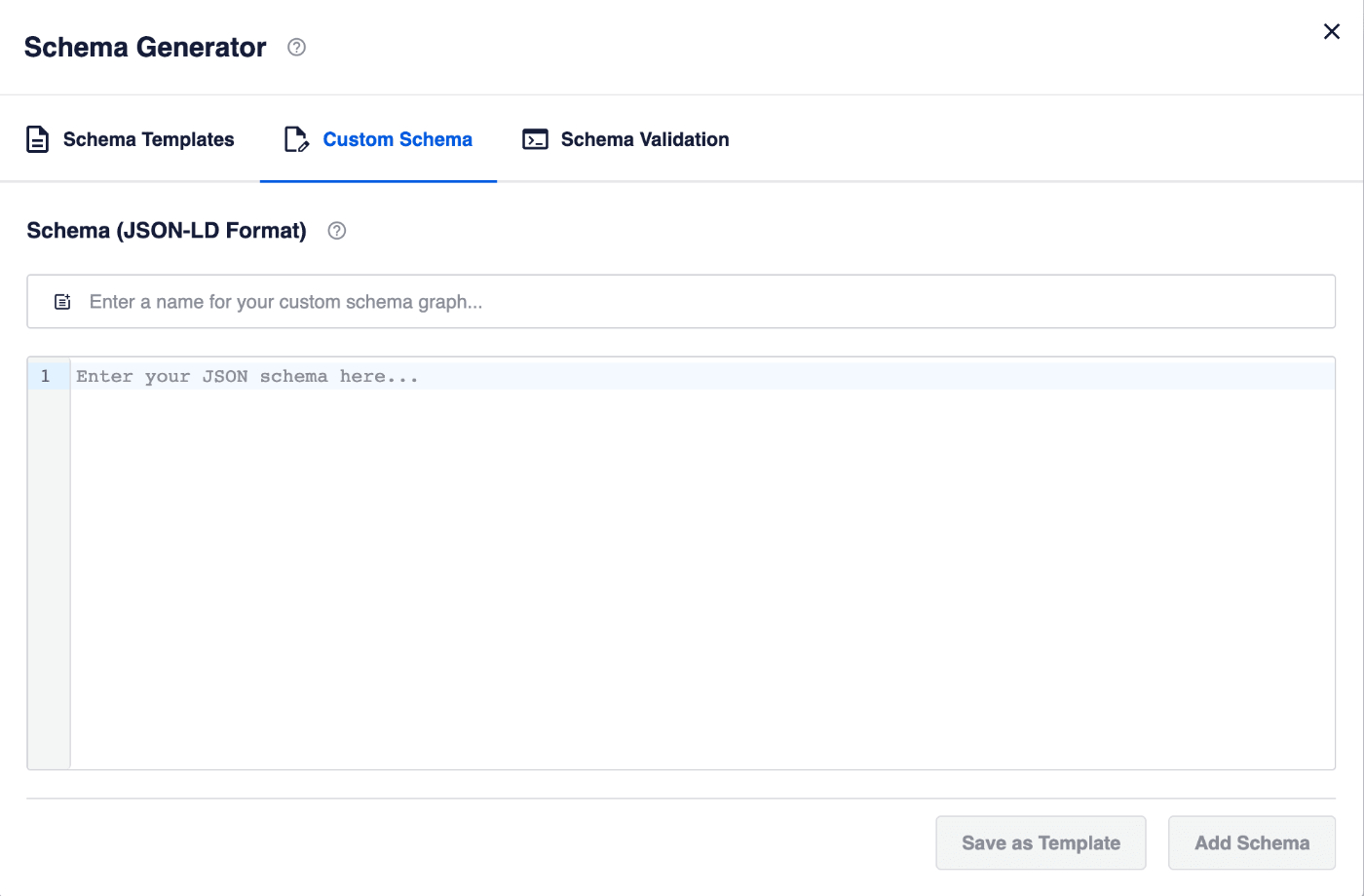 Custom Schema tab in the Schema Generator window