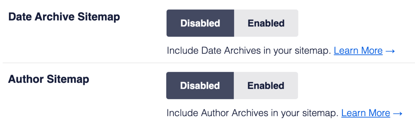 Date Archive Sitemap and Author Sitemap settings for XML Sitemap