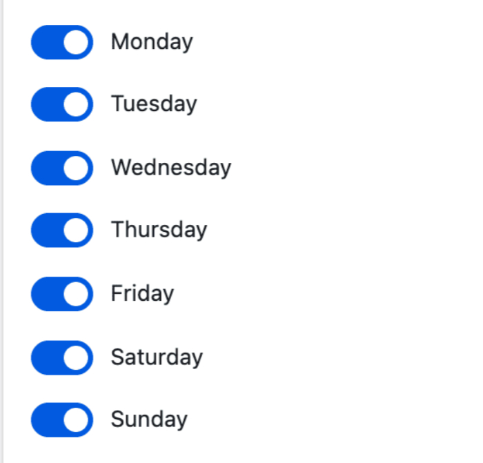 Opening Hours toggles in the Opening Hours block settings