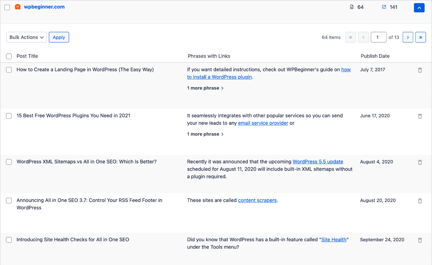 Domains Report showing the expanded view for a domain