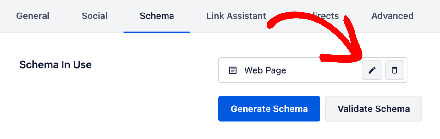 Edit Schema and Delete Schema icons next to Schema in Use setting