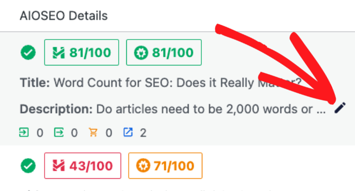 Pencil icon shown next to the SEO description