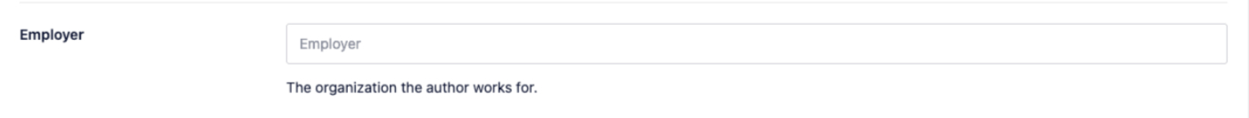 Employer field shown in the Author Info area