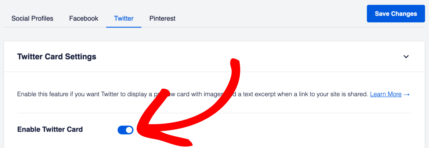 Enable Twitter Cards toggle in Twitter Setting 