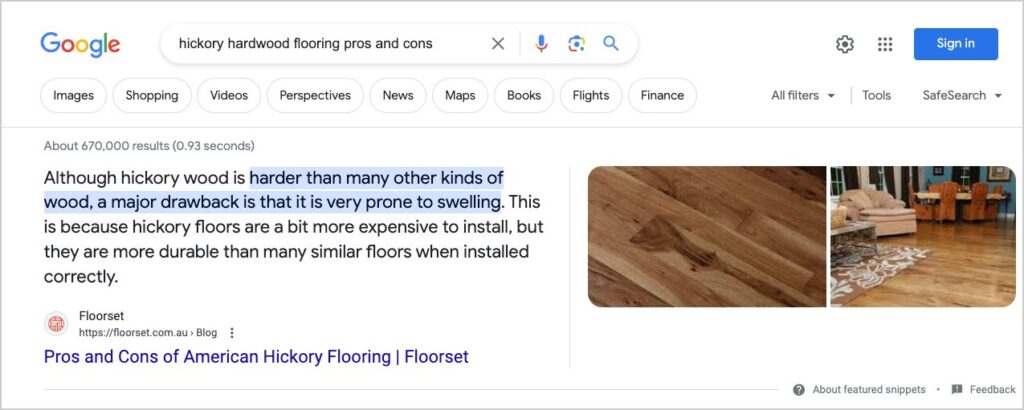 example of featured snippet