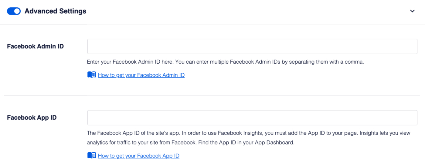 Advanced Settings toggle for Facebook