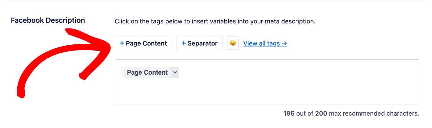 Adding a smart tag to the Facebook Description field