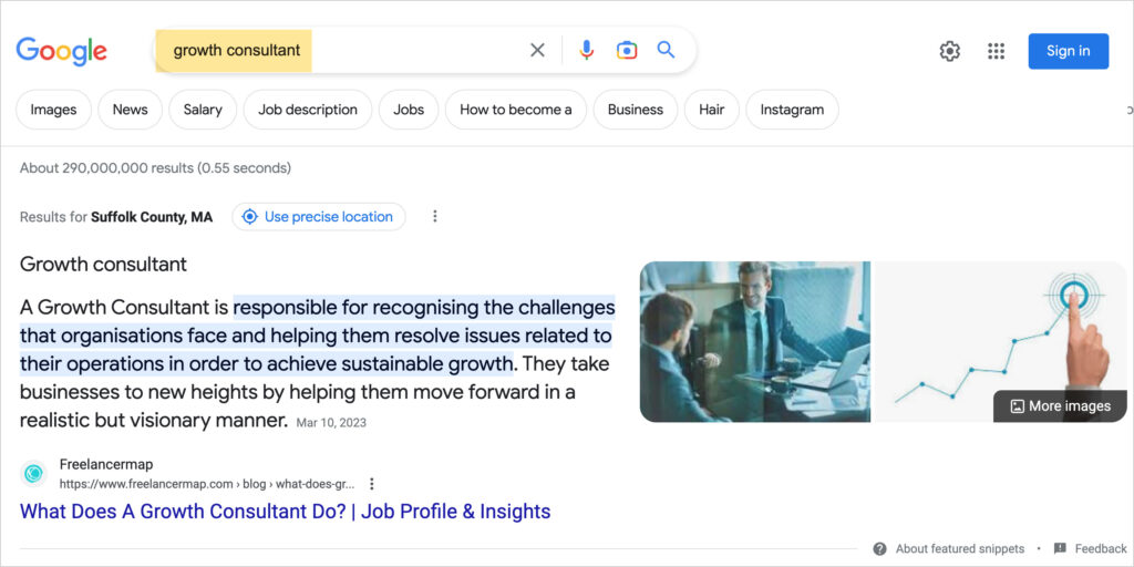 featured snippet example