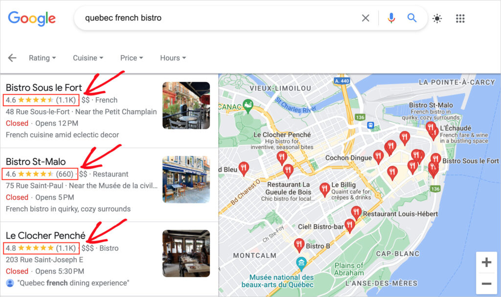 star ratings in google maps