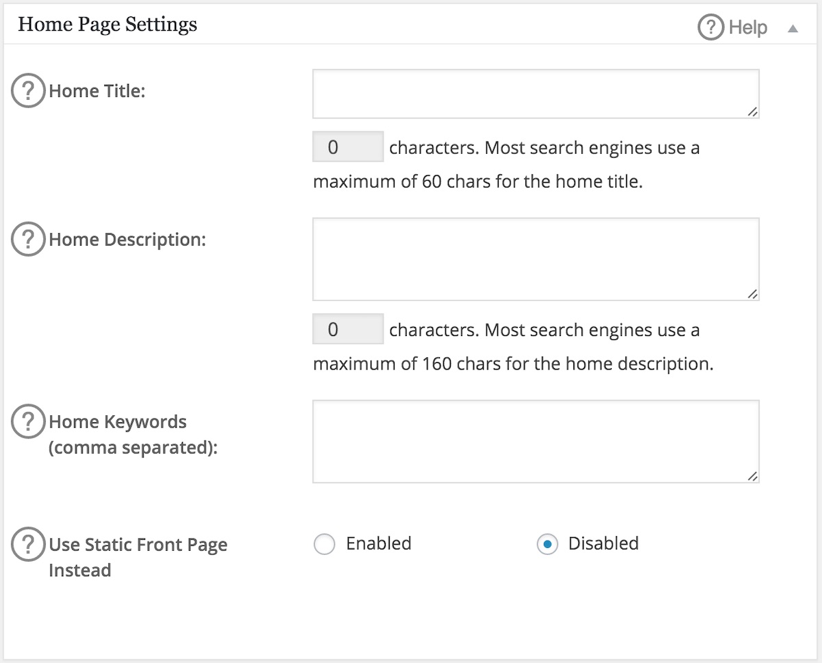 Home Page Settings in All in One SEO