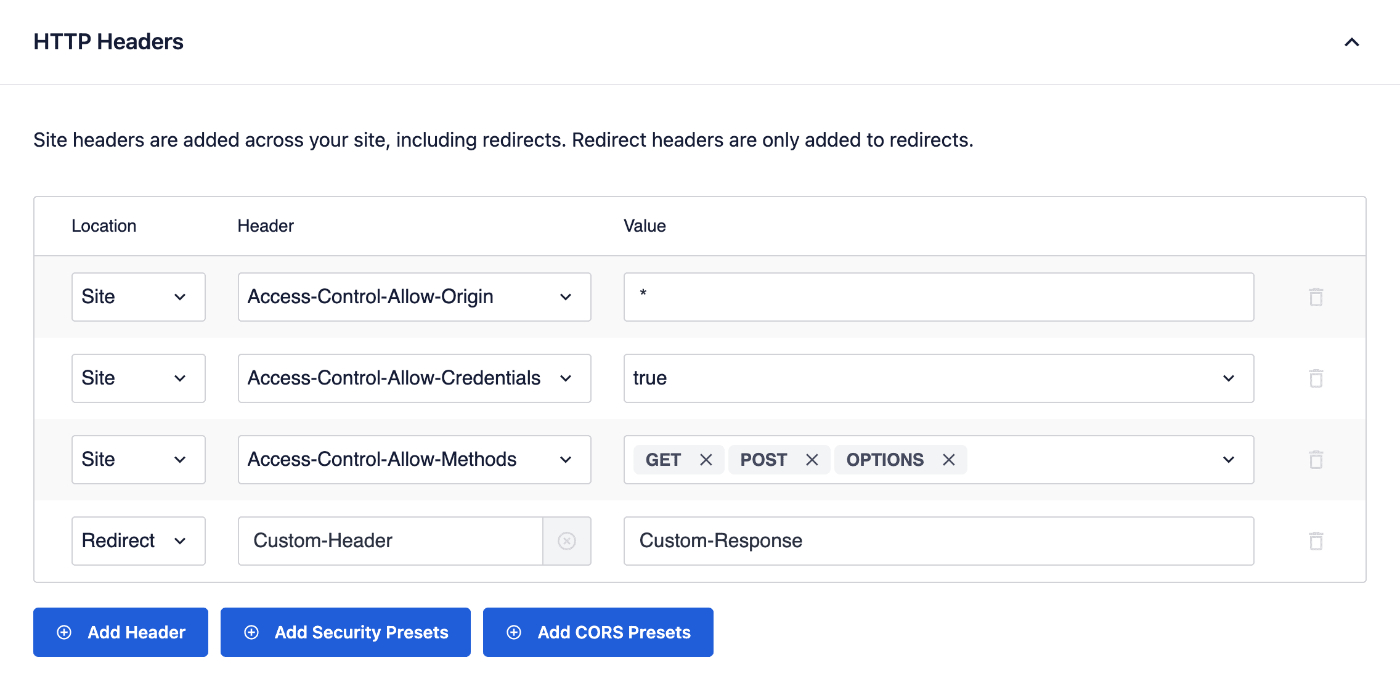 HTTP Headers settings in Full Site Redirects