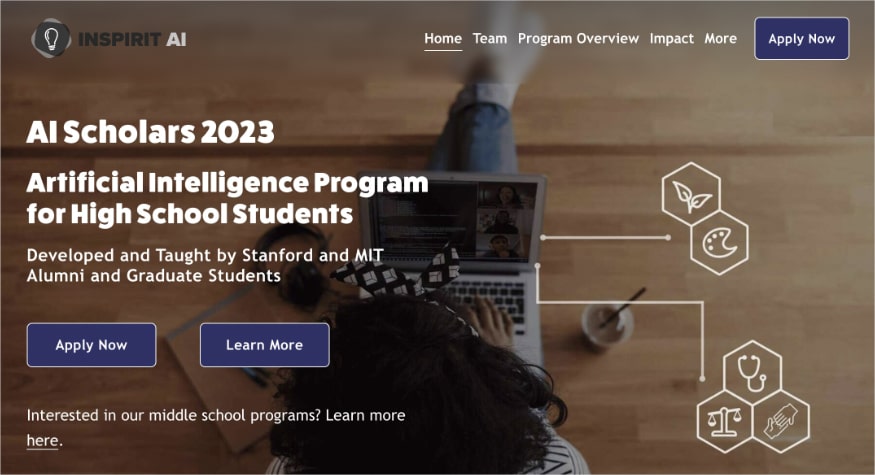 Inspirit AI homepage, an artificial intelligence program for high school students. 