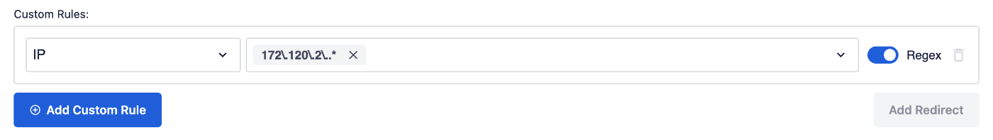 IP rule with regex in the Custom Rules fields