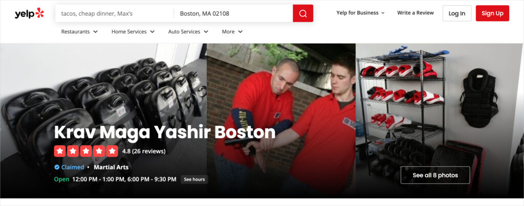 yelp page for krav maga yashir boston