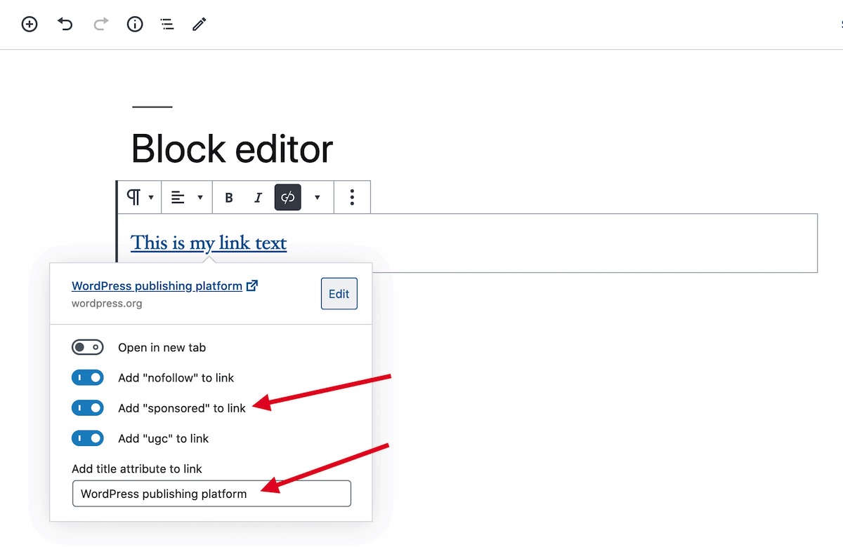 Link Options in the WordPress Block Editor