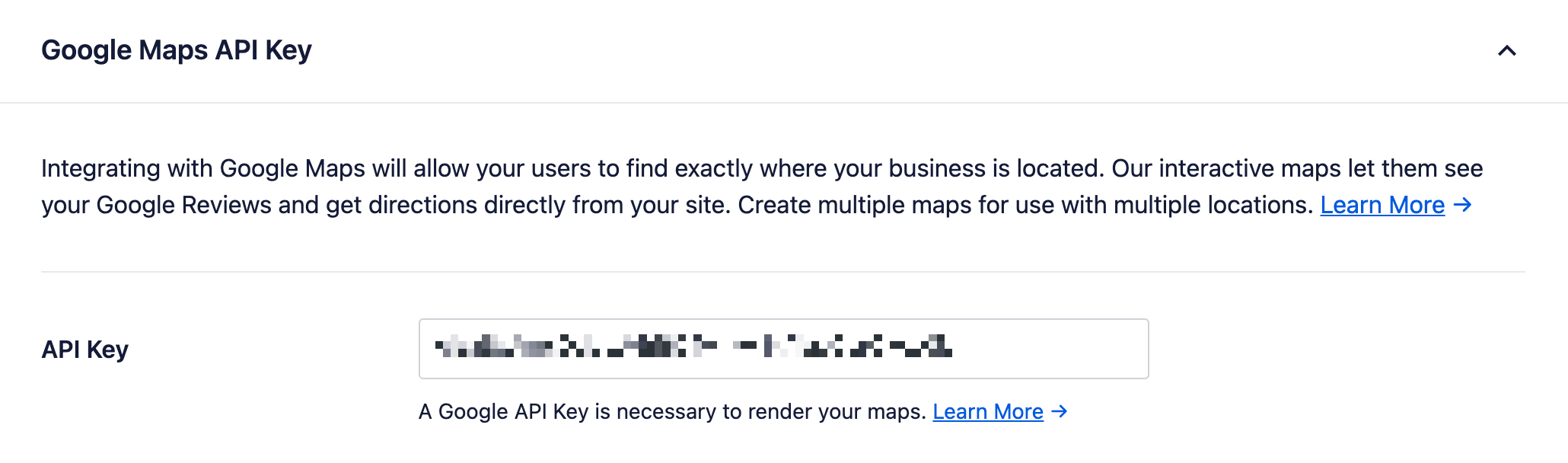 Google Maps API Key input in the API Key field