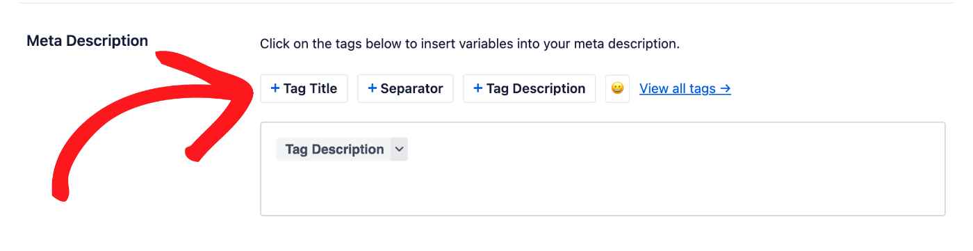 Meta Description field in Tag Settings