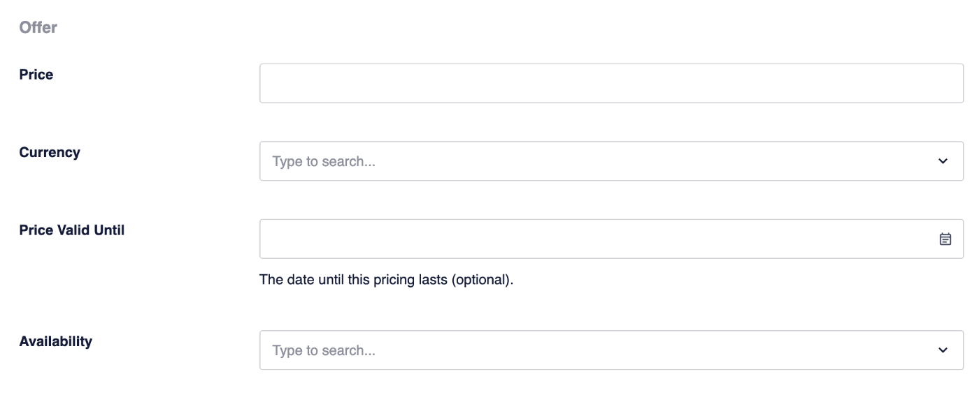 Offer section of the Product Schema fields