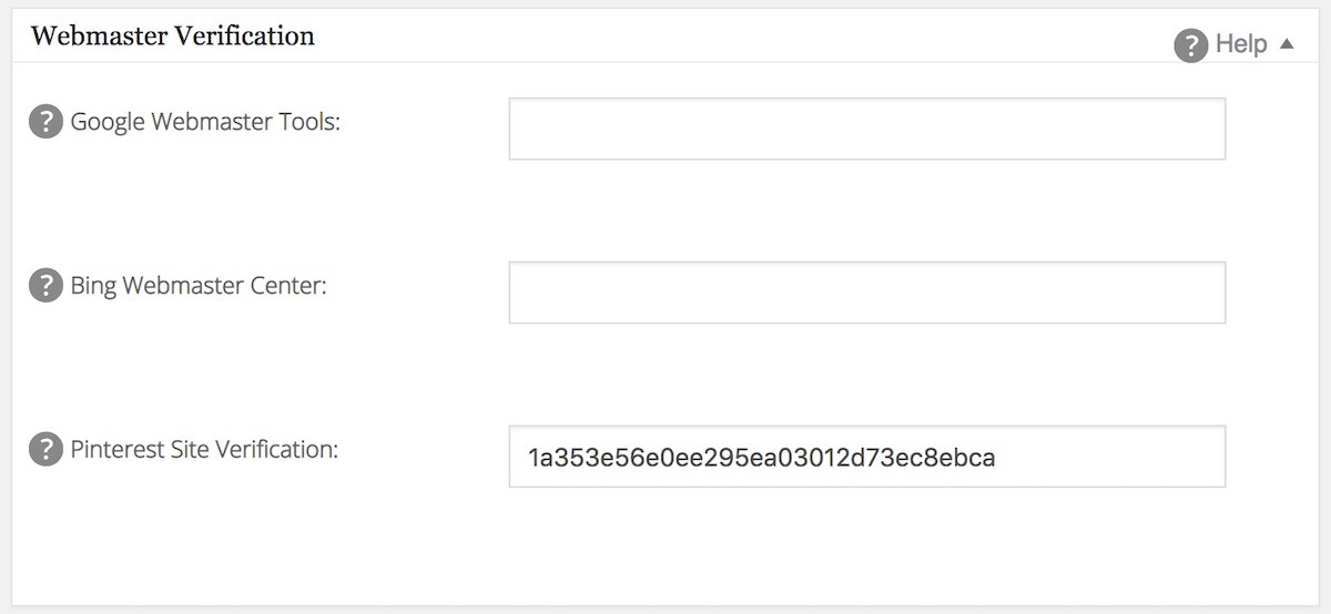 Pinterest Site Verification field in All in One SEO