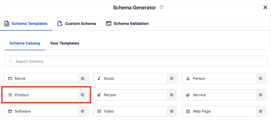 Product schema is available in the AIOSEO schema catalog.