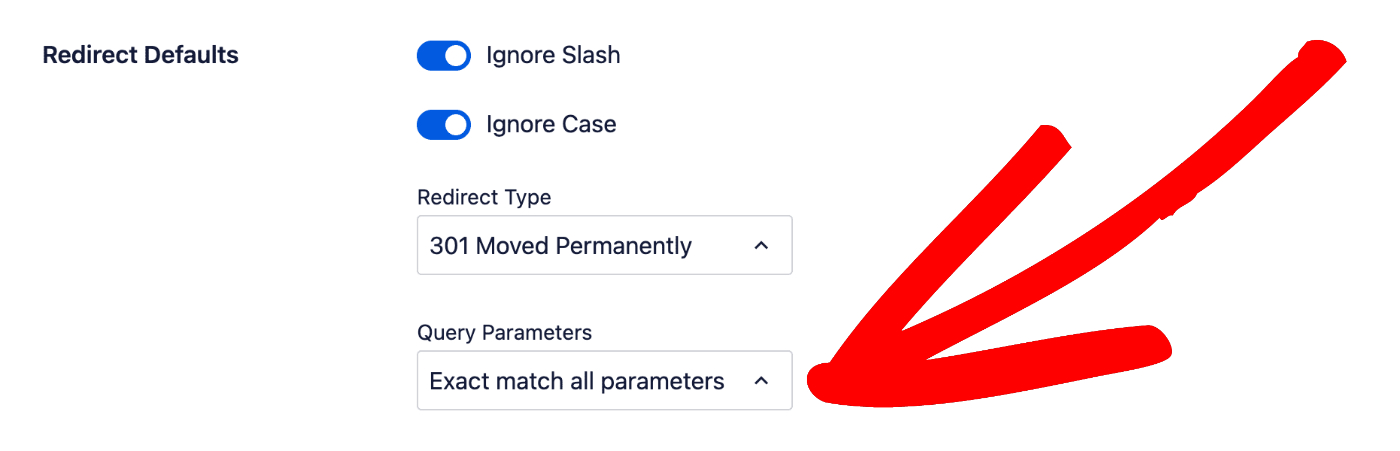 Query Parameters setting in Redirects Settings