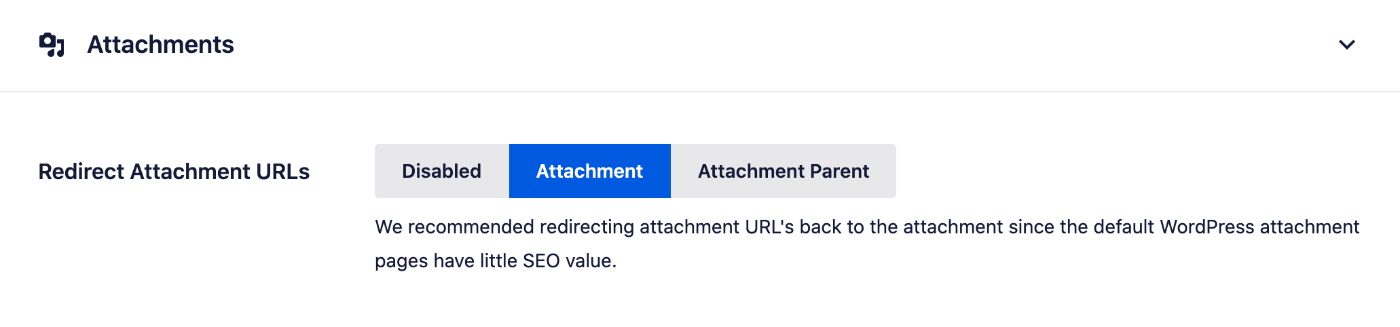 Redirect Attachment URLs setting on the Media tab