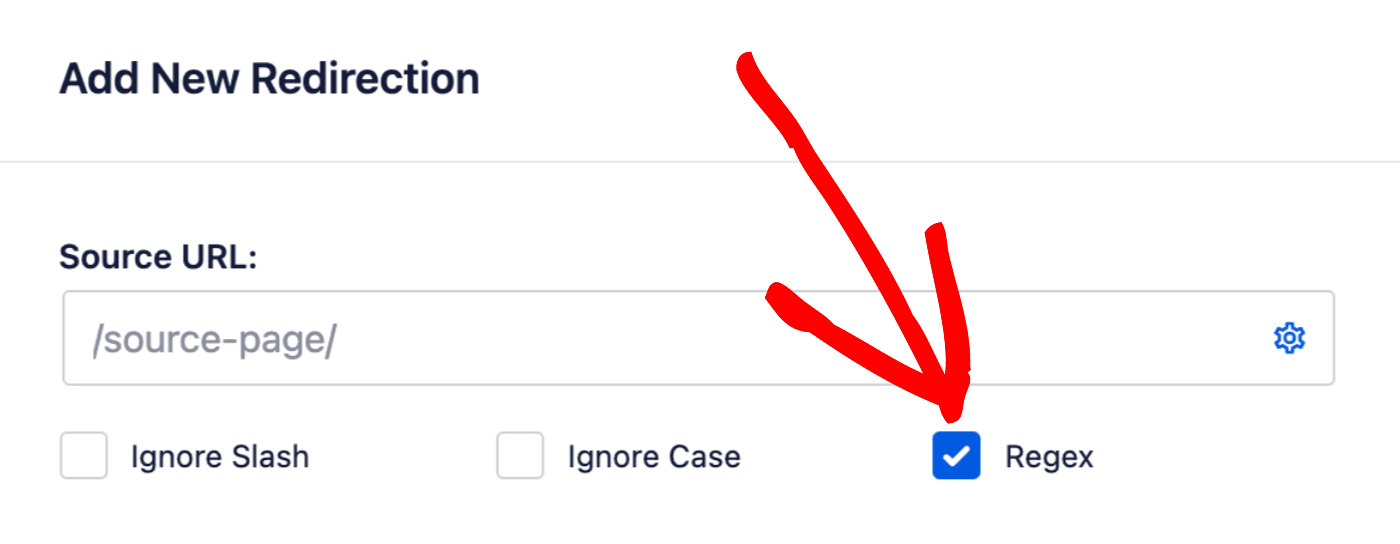 Regex checkbox in the Add New Redirection form