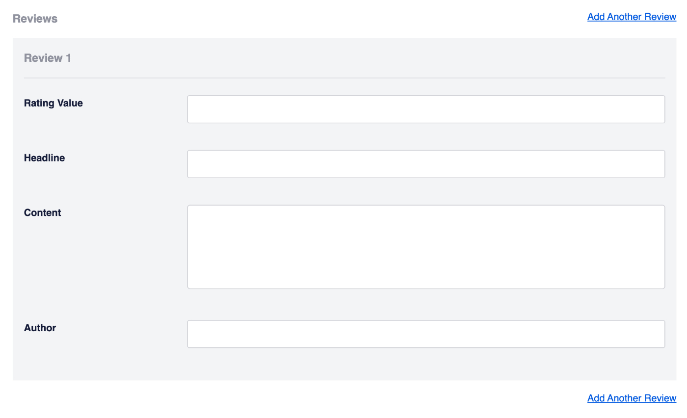 Reviews section of the Product Schema fields