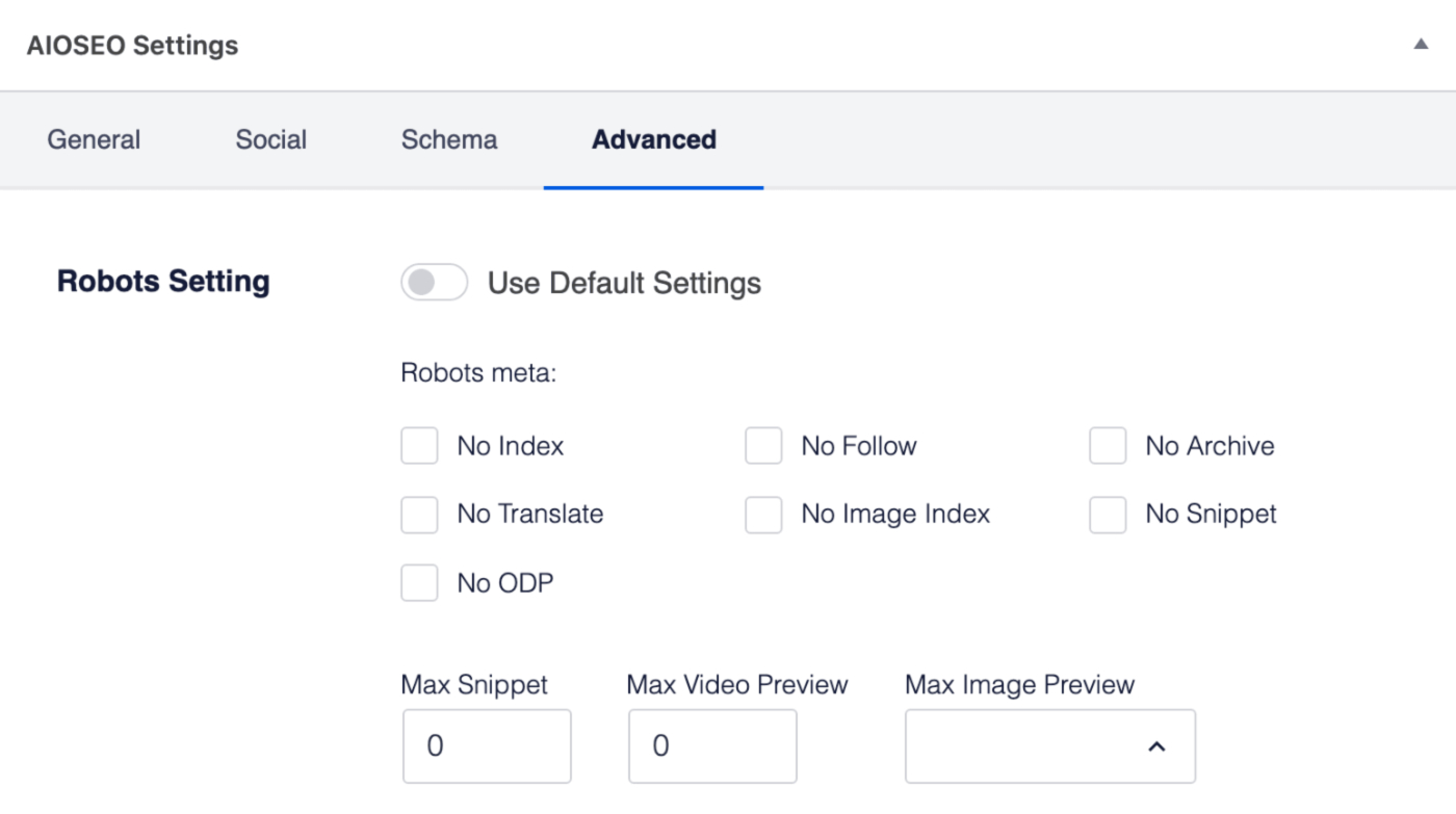 Individual Robots Meta settings