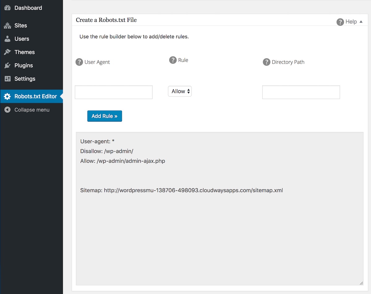 Robots.txt Editor in Network Admin