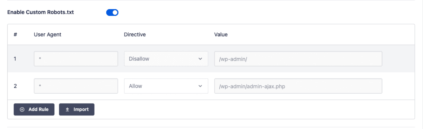 Adding a rule in the robots.txt rule builder