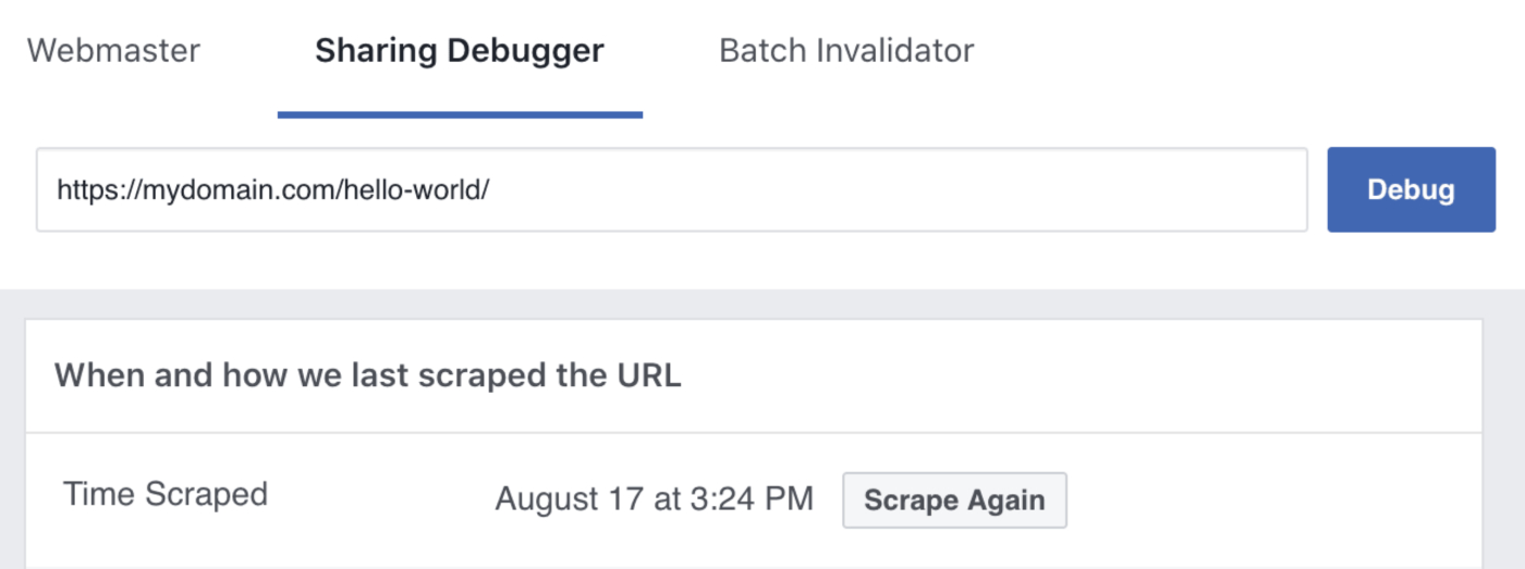 Scrape Again button in the Facebook Debug Tool