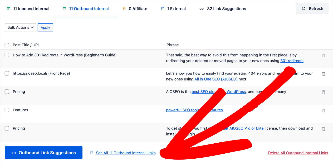 See All Outbound Internal Links link in Link Assistant
