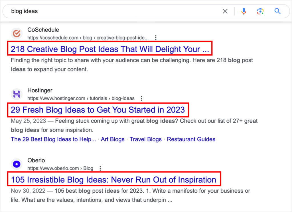 Google search results for blog ideas query