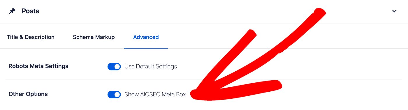 Show AIOSEO Meta Box setting on the Advanced tab