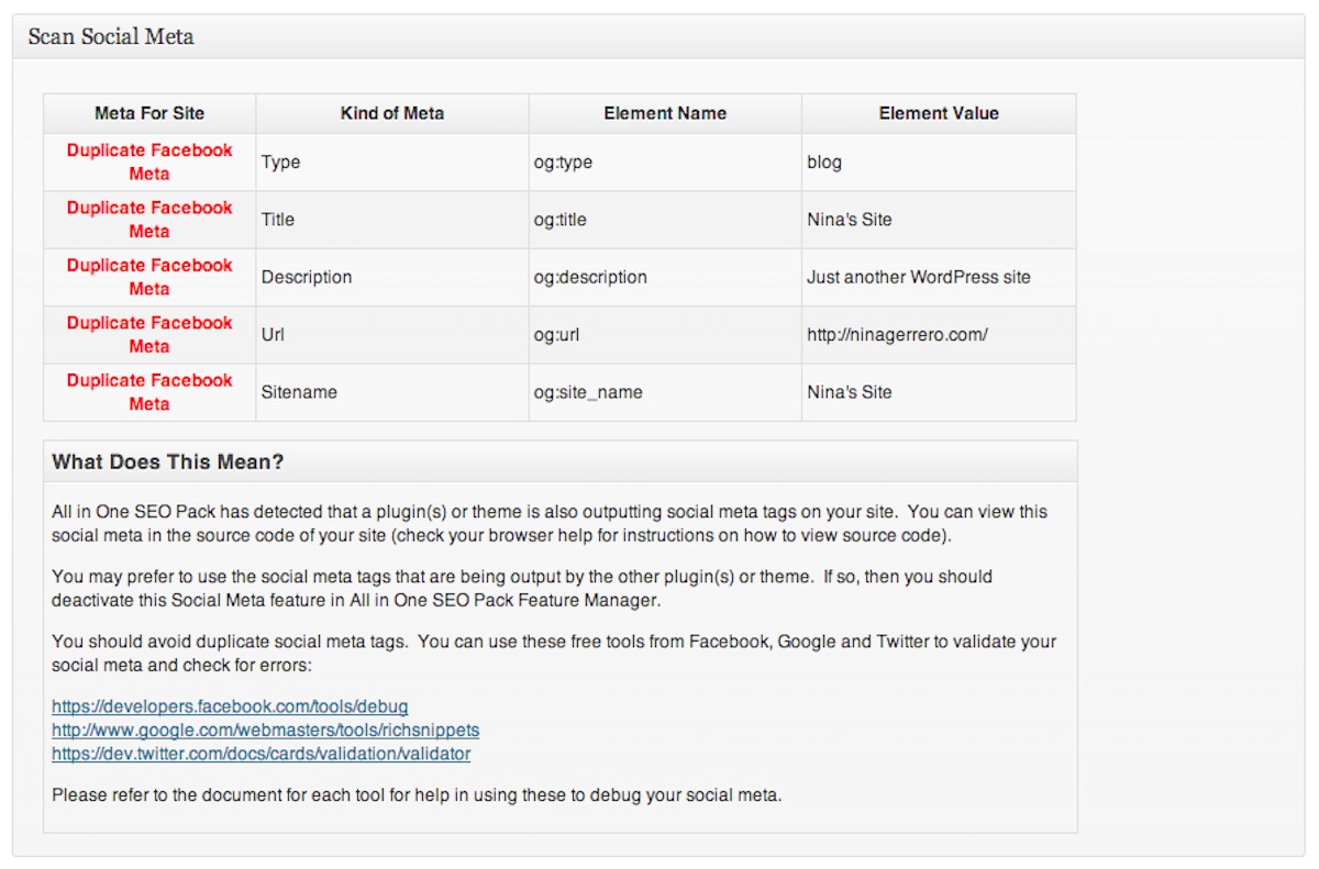 Social Meta Scanner showing errors