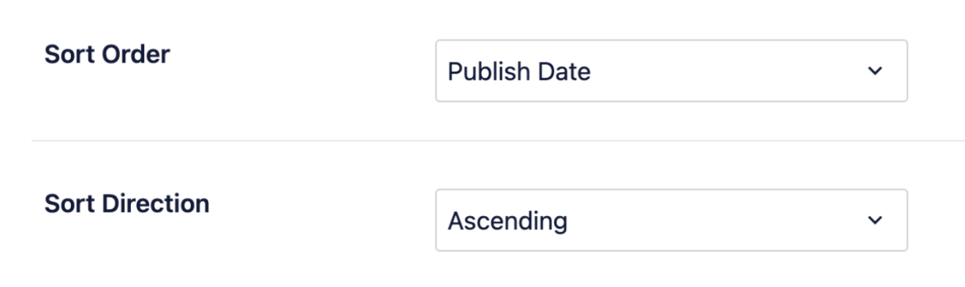 Sort Order and Sort Direction settings