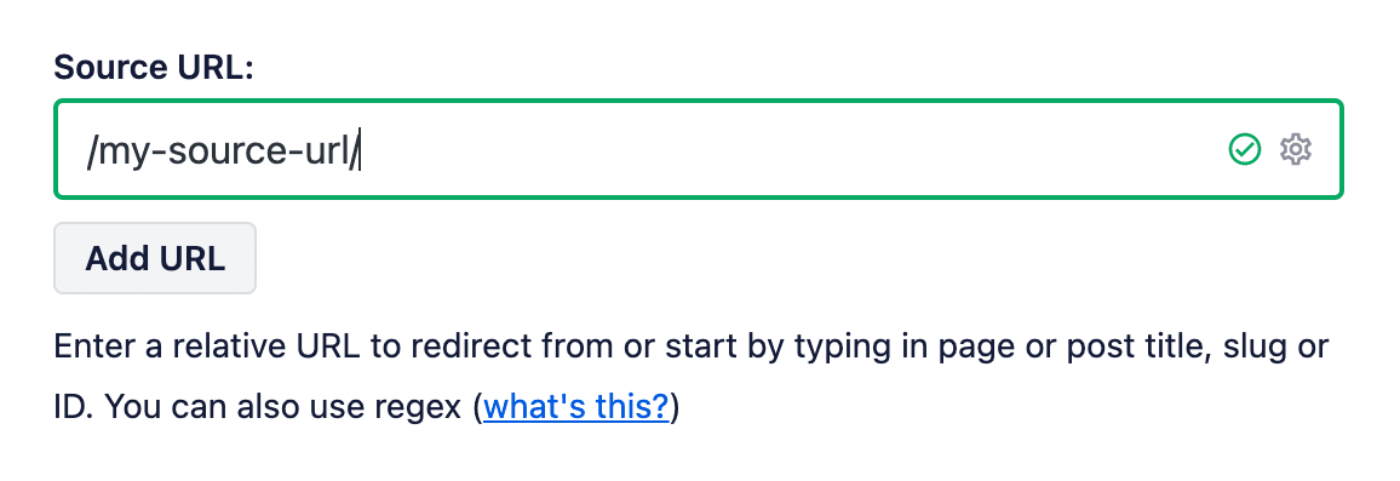 Source URL field in the Add New Redirection form